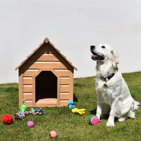 PINE wooden dog house with pine roof for dogs
